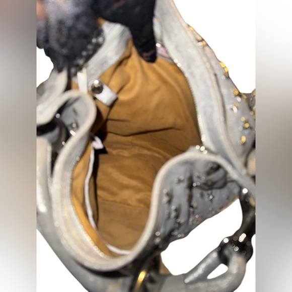 Jimmy Choo Silver Leather Star Studded Sky Bangle Hobo EUC w/ dustbag - Picture 9 of 13